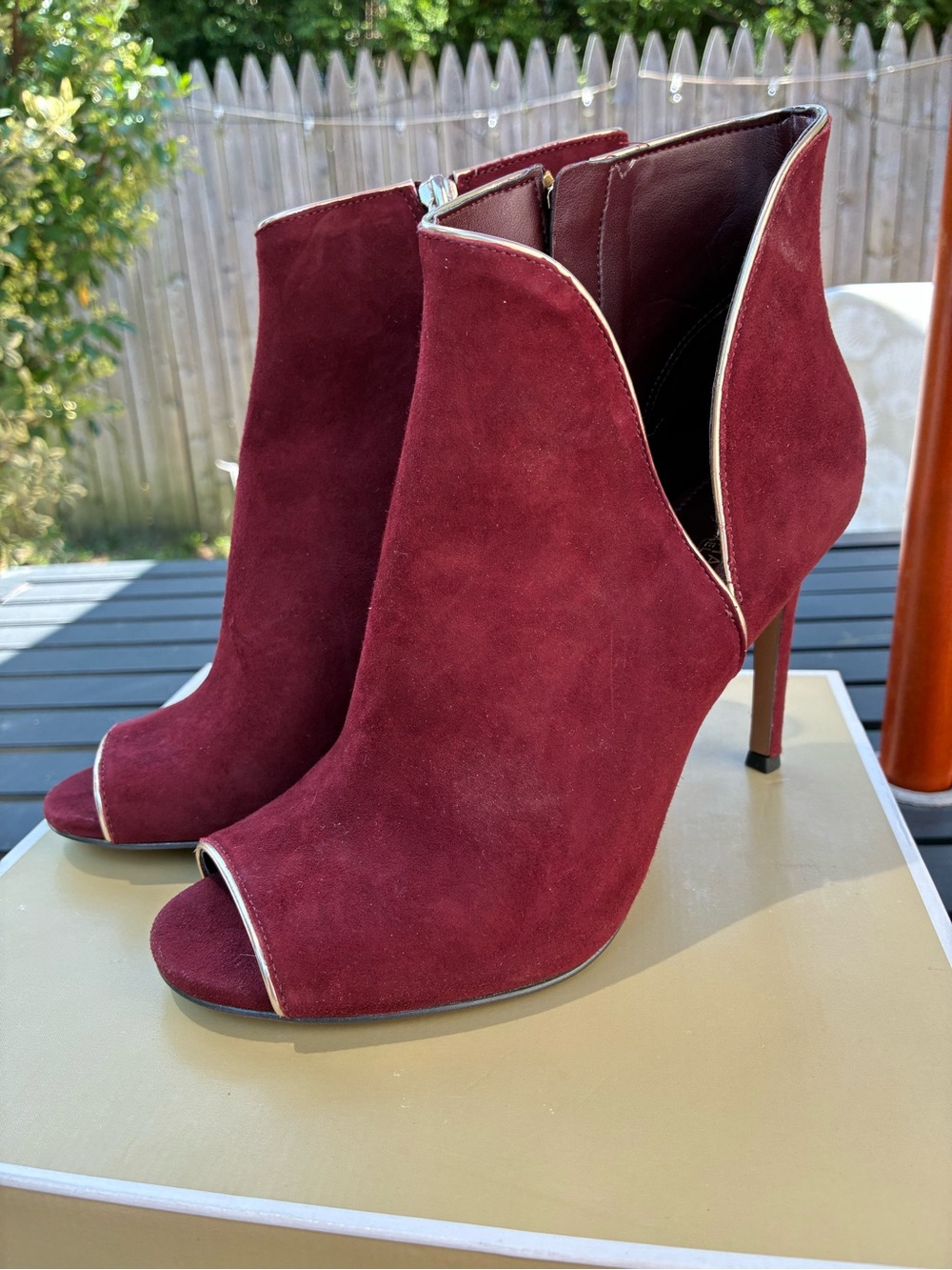 Michael Kors Gorgeous Burgundy Suede Peep-Toe Stiletto Ankle Boots